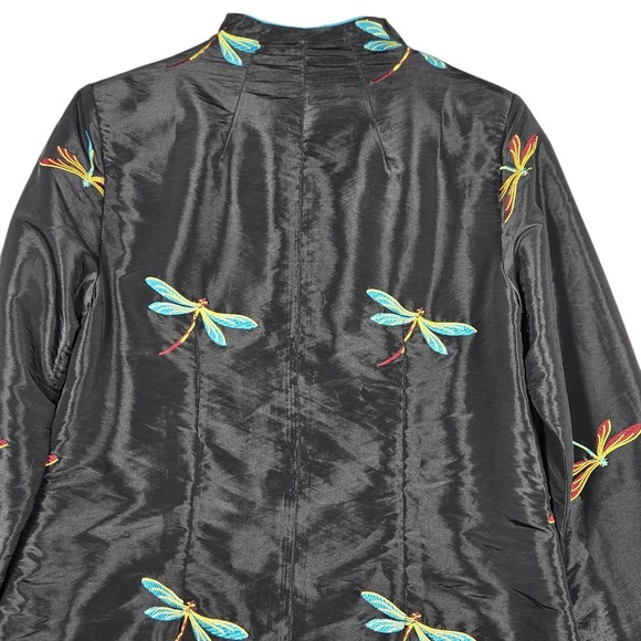 La Cera Dragonfly Embroidered Jacket Womens Small Black Longline Art to Wear - Picture 9 of 12
